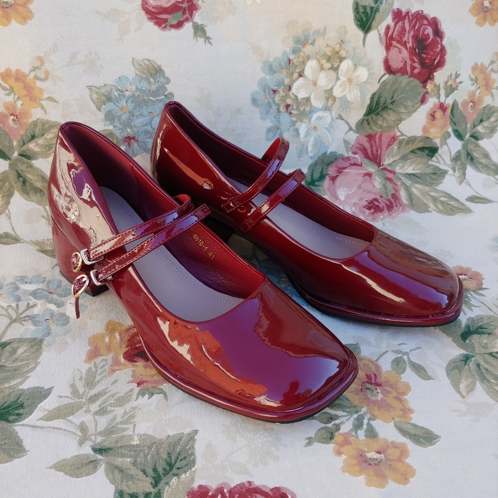 Women's Patent Burgundy Mary Jane Shoes with Block Heels size US 10 Euro 41 - Picture 14 of 17